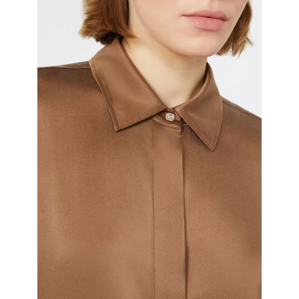Max Mara Xero Silk Satin Shirt in Tobacco | Shirts | Luxury Shoes 