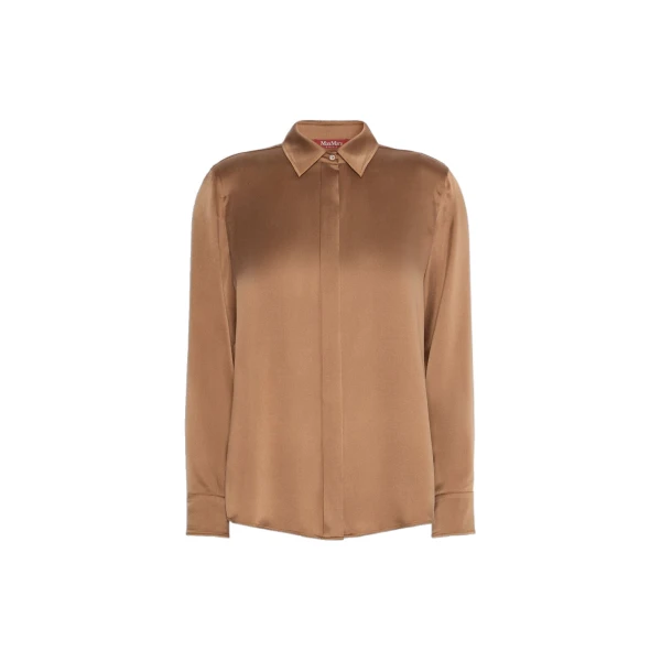 Max Mara Xero Silk Satin Shirt in Tobacco | Shirts | Luxury Shoes 