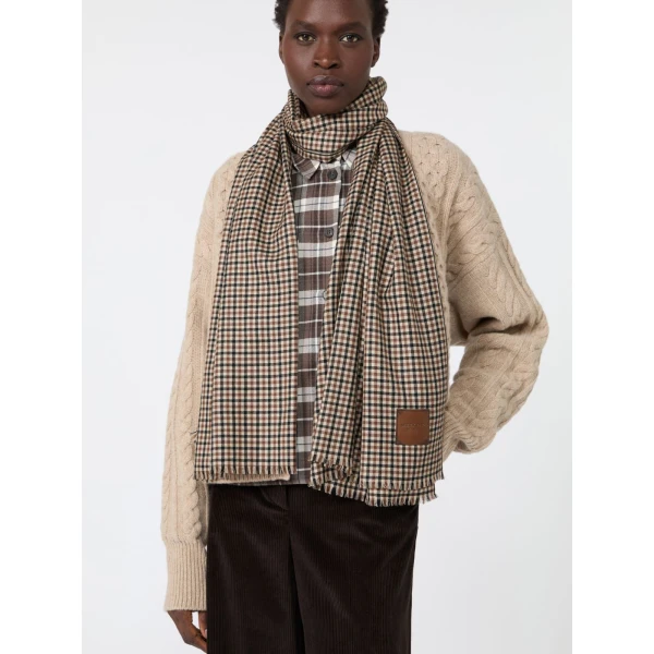 Max Mara Yarn-Dyed Wool Stole in Beige | Scarves | Luxury Shoes 