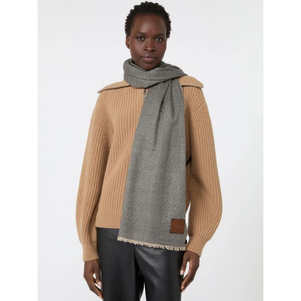 Max Mara Yarn-Dyed Wool Stole in Brown | Scarves | Luxury Shoes 