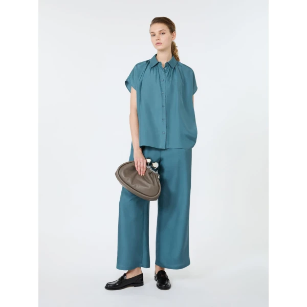 Max Mara Zaino Cropped Silk Wide Leg Trousers in Light Blue | Wide leg pants | Luxury Shoes 