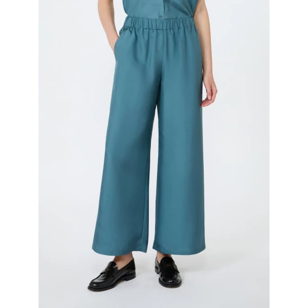 Max Mara Zaino Cropped Silk Wide Leg Trousers in Light Blue | Wide leg pants | Luxury Shoes 