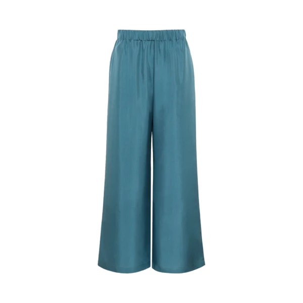 Max Mara Zaino Cropped Silk Wide Leg Trousers in Light Blue | Wide leg pants | Luxury Shoes 