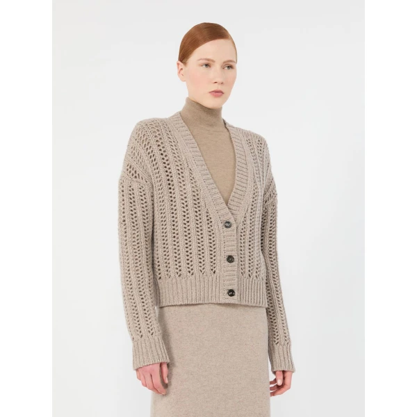 Max Mara Zaino Open-Knit Cashmere Cardigan in Sand | Cardigan | Luxury Shoes 