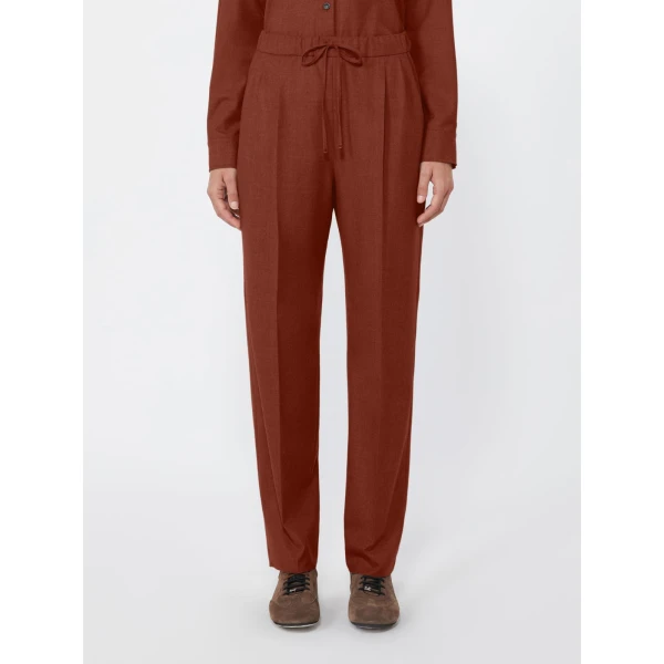 Max Mara Zamia Cashmere Foule Drawstring Trousers in Brick Red | Tailored pants | Luxury Shoes 