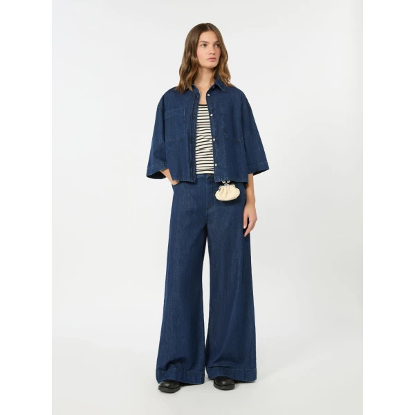 Max Mara Zannata Boxy Denim Shirt in Navy | Shirts | Luxury Shoes 