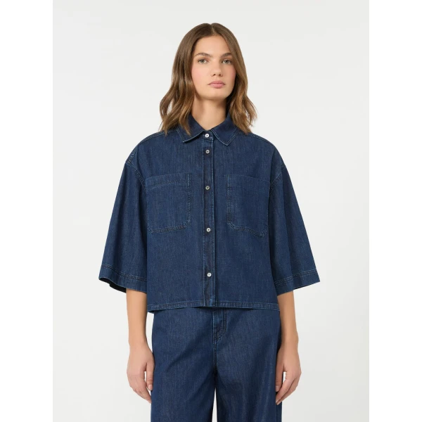Max Mara Zannata Boxy Denim Shirt in Navy | Shirts | Luxury Shoes 