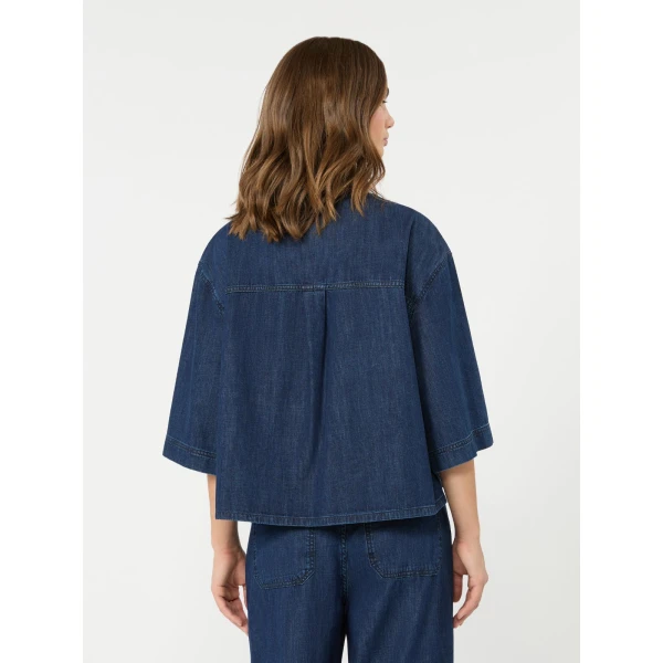 Max Mara Zannata Boxy Denim Shirt in Navy | Shirts | Luxury Shoes 