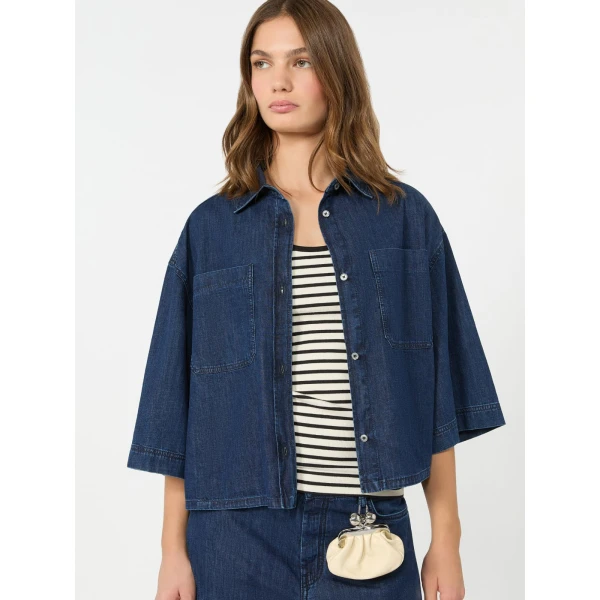 Max Mara Zannata Boxy Denim Shirt in Navy | Shirts | Luxury Shoes 