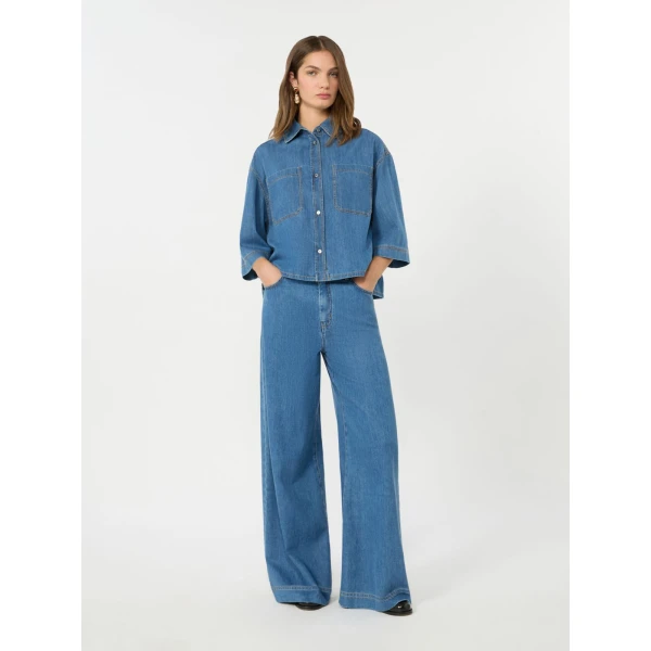 Max Mara Zannata Boxy Denim Shirt in Navy Style 2 | Shirts | Luxury Shoes 