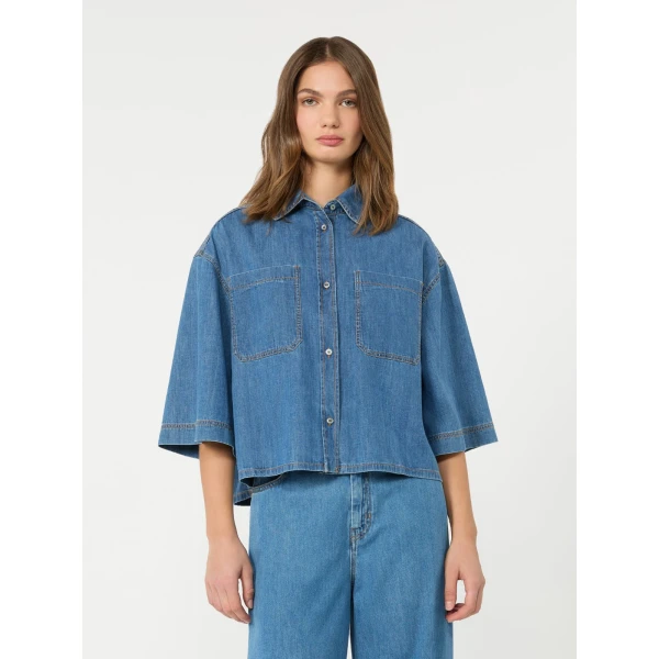 Max Mara Zannata Boxy Denim Shirt in Navy Style 2 | Shirts | Luxury Shoes 