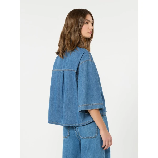 Max Mara Zannata Boxy Denim Shirt in Navy Style 2 | Shirts | Luxury Shoes 