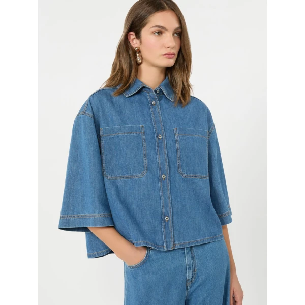 Max Mara Zannata Boxy Denim Shirt in Navy Style 2 | Shirts | Luxury Shoes 