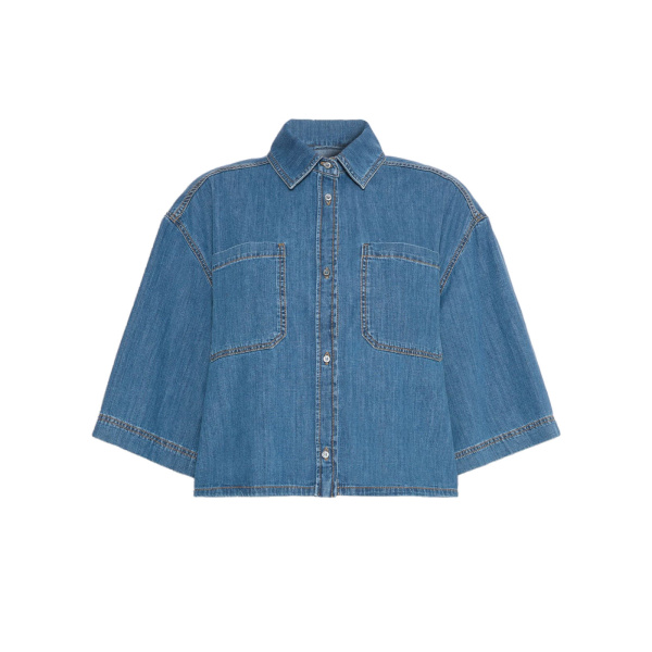 Max Mara Zannata Boxy Denim Shirt in Navy Style 2 | Shirts | Luxury Shoes 