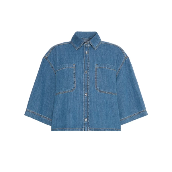 Zannata Boxy Denim Shirt in Navy Style 2