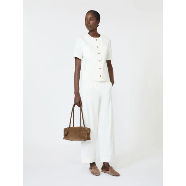 Max Mara Zanzara Stretch Cotton Canvas Jacket in White | Blazers | Luxury Shoes 