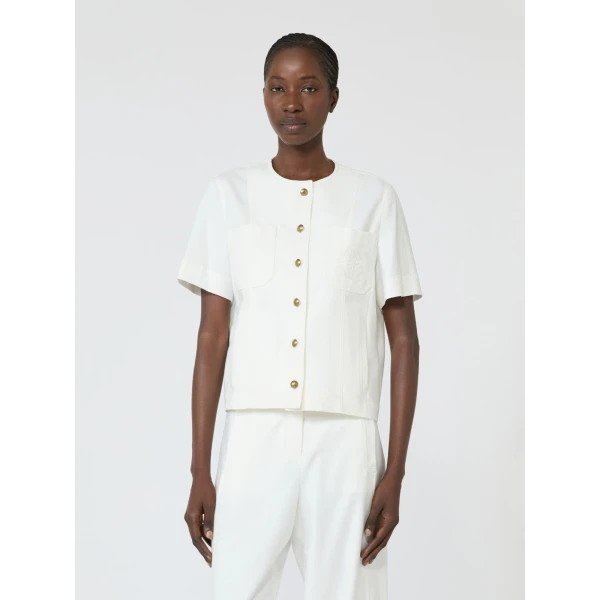 Max Mara Zanzara Stretch Cotton Canvas Jacket in White | Blazers | Luxury Shoes 