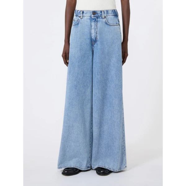 Max Mara Zattera Long Wide-Leg Cotton Denim Jeans in Blue Jeans | Denim | Luxury Shoes 