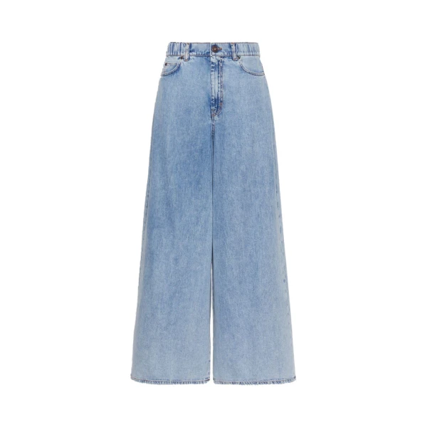 Max Mara Zattera Long Wide-Leg Cotton Denim Jeans in Blue Jeans | Denim | Luxury Shoes 