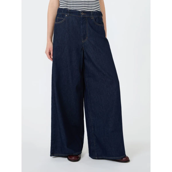 Max Mara Zattera Long Wide-Leg Cotton Denim Jeans in Navy | Denim | Luxury Shoes 