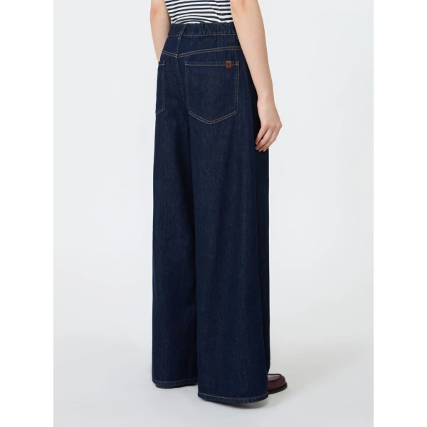 Max Mara Zattera Long Wide-Leg Cotton Denim Jeans in Navy | Denim | Luxury Shoes 