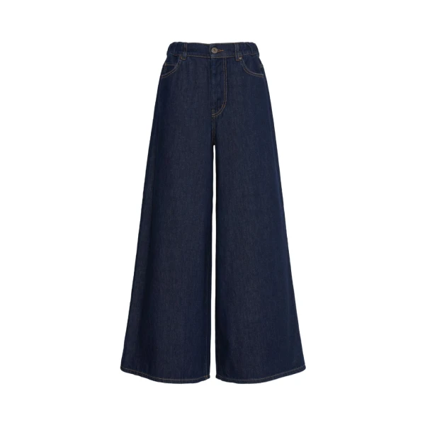 Max Mara Zattera Long Wide-Leg Cotton Denim Jeans in Navy | Denim | Luxury Shoes 