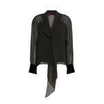 Max Mara Zattera Silk Georgette Pussy-Bow Blouse in Black | Blouse | Luxury Shoes 