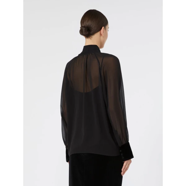 Max Mara Zattera Silk Georgette Pussy-Bow Blouse in Black | Blouse | Luxury Shoes 