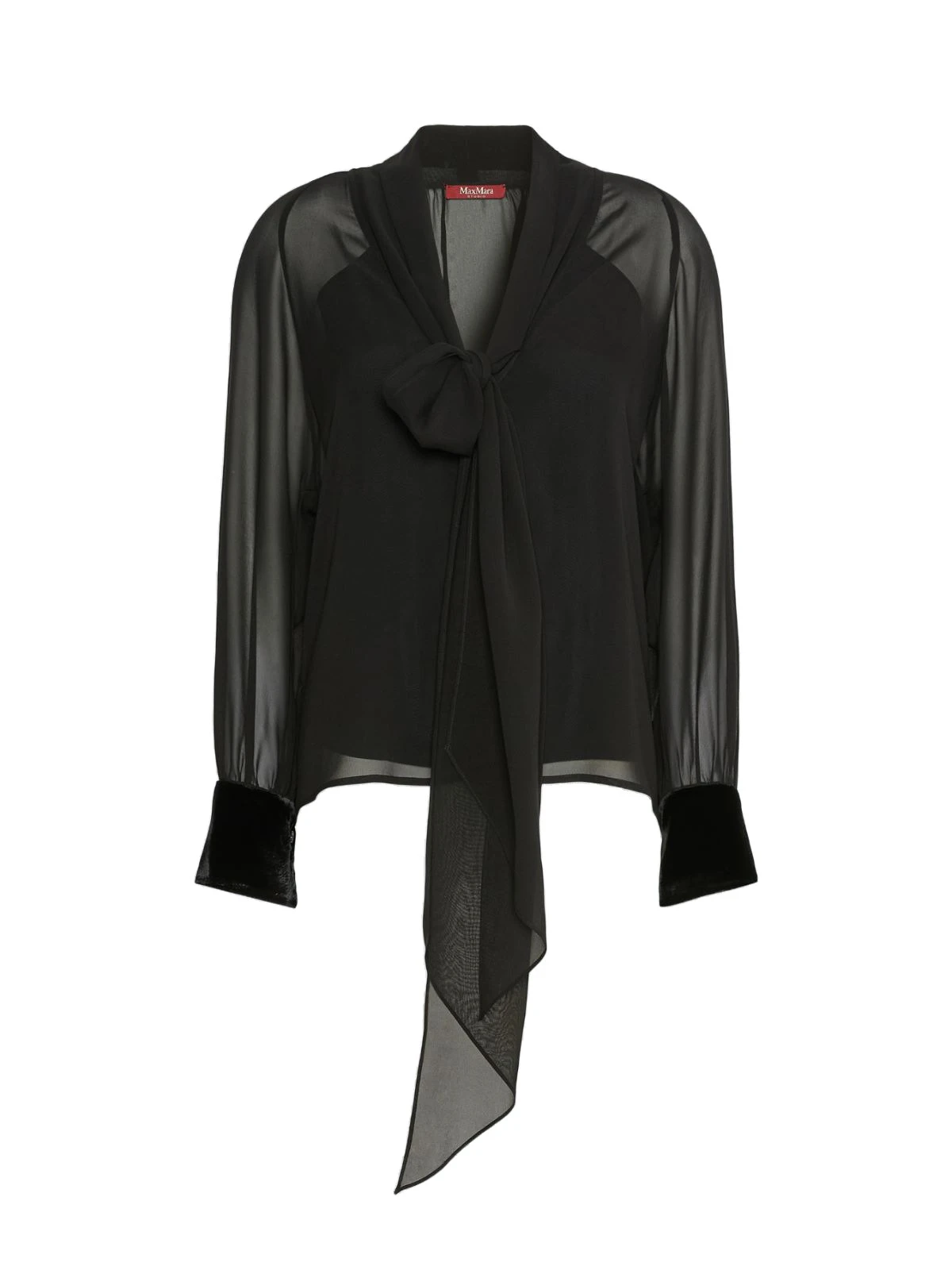 Max Mara Zattera Silk Georgette Pussy-Bow Blouse in Black Max Mara Zattera Silk Georgette Pussy-Bow Blouse in Black | Blouse | Luxury Shoes