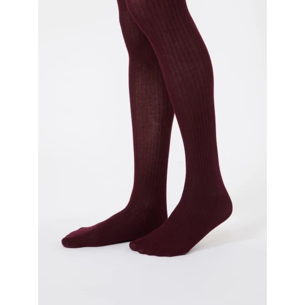 Max Mara Zavorra Ribbed Cotton Tights in Dark Red | Accessories | Luxury Shoes 