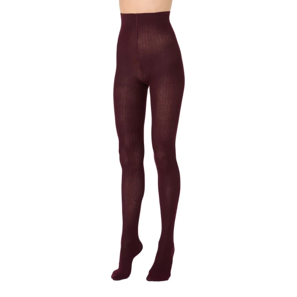 Zavorra Ribbed Cotton Tights in Dark Red