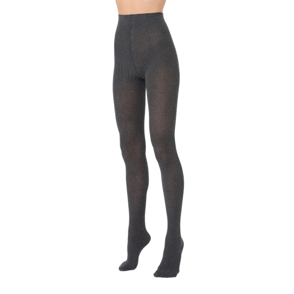 Max Mara Zavorra Ribbed Cotton Tights in Medium Grey | Accessories | Luxury Shoes 