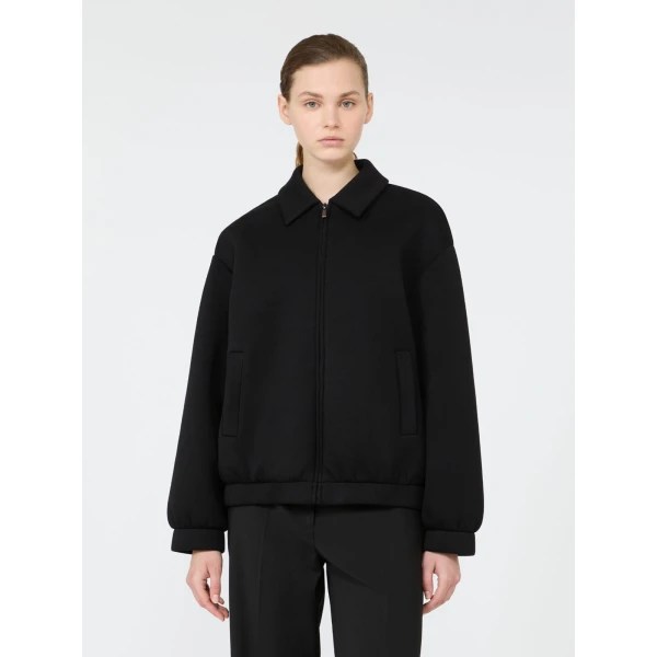 Max Mara Zebra Scuba Jersey Bomber Jacket in Black | Blazers | Luxury Shoes 