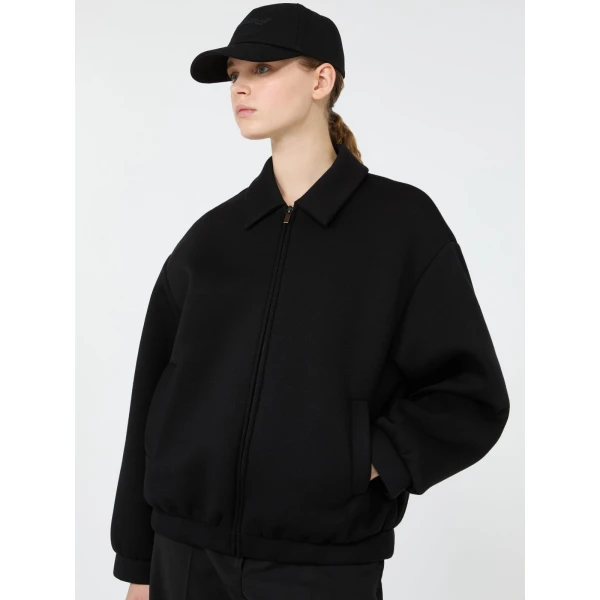 Max Mara Zebra Scuba Jersey Bomber Jacket in Black | Blazers | Luxury Shoes 