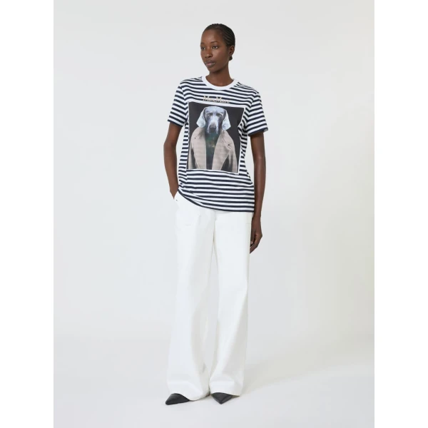 Max Mara Zelante Striped Wegman Print T-Shirt in White Blue | T-shirts | Luxury Shoes 