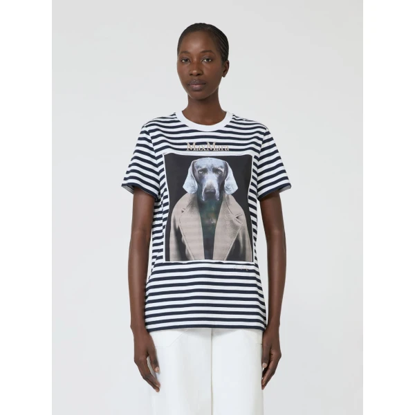 Max Mara Zelante Striped Wegman Print T-Shirt in White Blue | T-shirts | Luxury Shoes 
