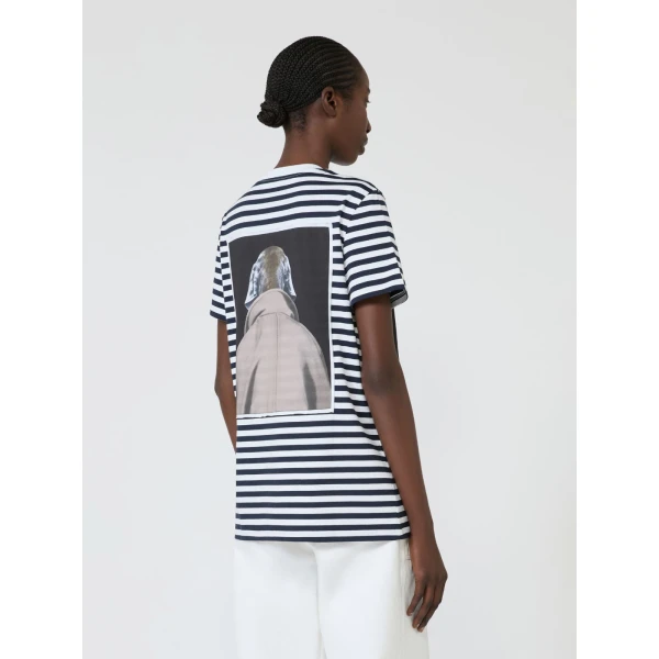Max Mara Zelante Striped Wegman Print T-Shirt in White Blue | T-shirts | Luxury Shoes 