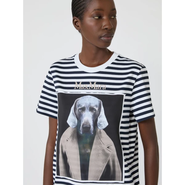 Max Mara Zelante Striped Wegman Print T-Shirt in White Blue | T-shirts | Luxury Shoes 