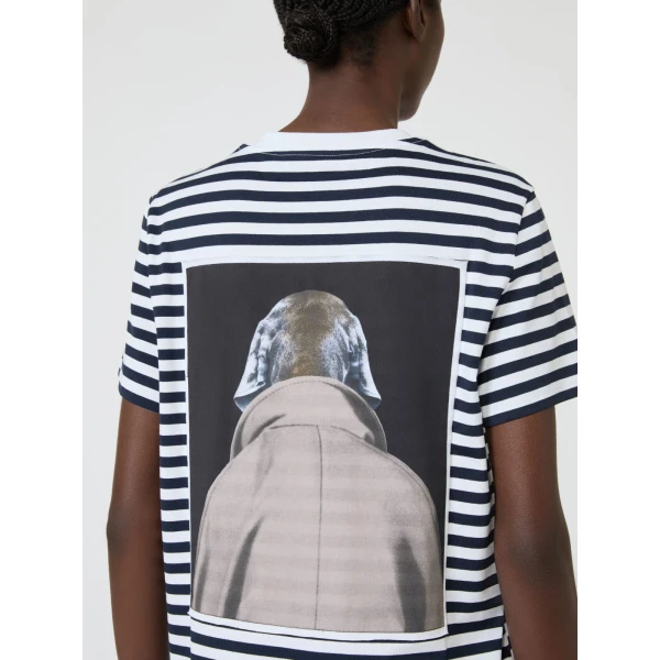 Max Mara Zelante Striped Wegman Print T-Shirt in White Blue | T-shirts | Luxury Shoes 