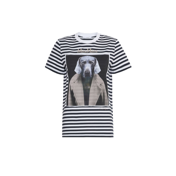Max Mara Zelante Striped Wegman Print T-Shirt in White Blue | T-shirts | Luxury Shoes 