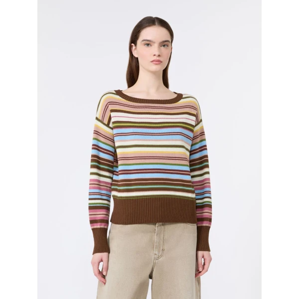 Max Mara Zinnia Cotton Boat-Neck Jumper in Multicolour | Sweaters | Luxury Shoes 