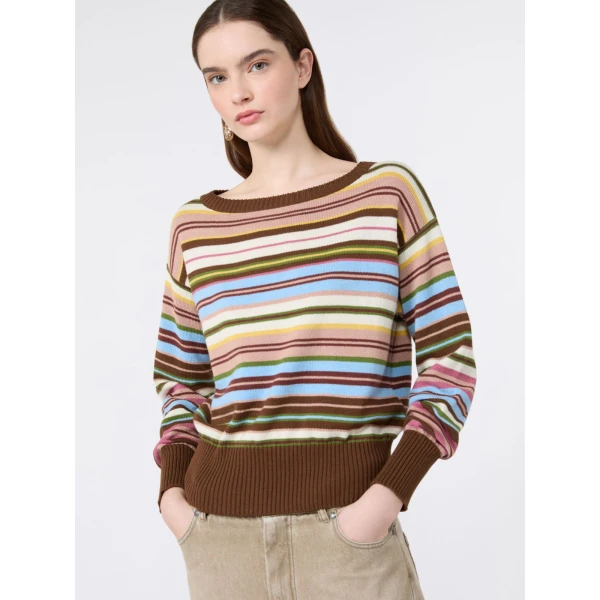 Max Mara Zinnia Cotton Boat-Neck Jumper in Multicolour | Sweaters | Luxury Shoes 