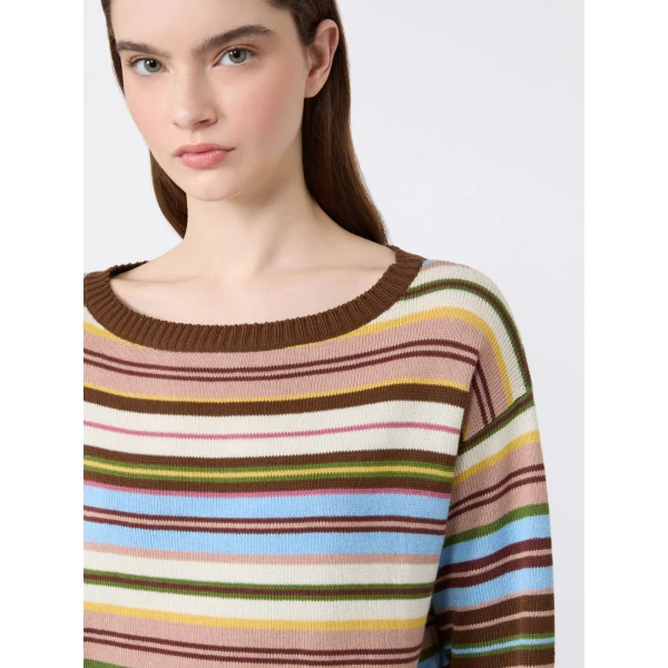 Max Mara Zinnia Cotton Boat-Neck Jumper in Multicolour | Sweaters | Luxury Shoes 