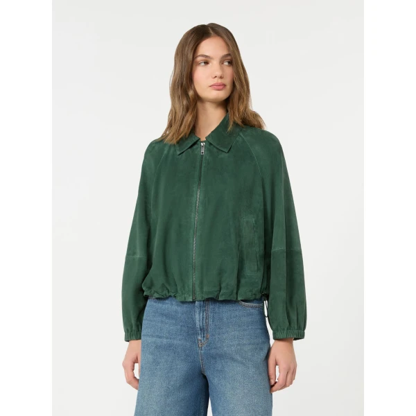 Max Mara Zuppa Suede Jacket in Dark Green | Leather Jackets | Luxury Shoes 