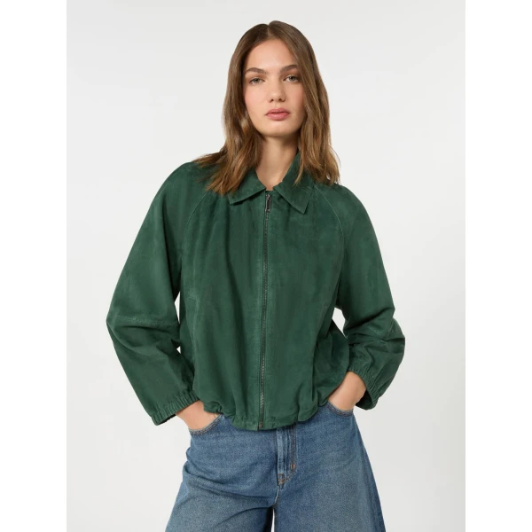Max Mara Zuppa Suede Jacket in Dark Green | Leather Jackets | Luxury Shoes 