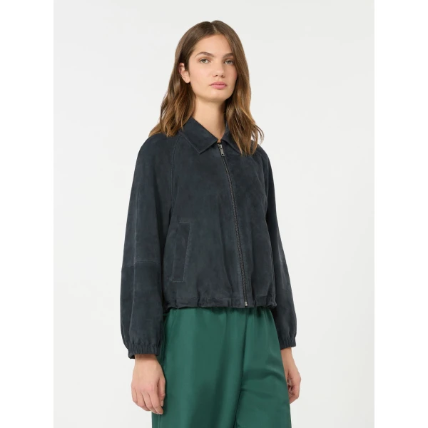 Max Mara Zuppa Suede Jacket in Navy | Leather Jackets | Luxury Shoes 