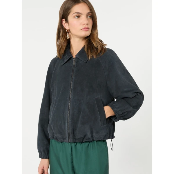 Max Mara Zuppa Suede Jacket in Navy | Leather Jackets | Luxury Shoes 