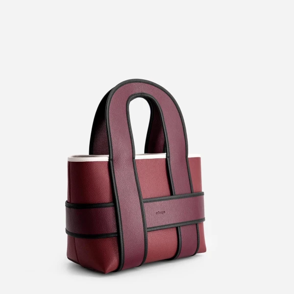 Mlouye Checker Tote in Bordeaux and Off White | Totes & Top-Handle Bags | Luxury Shoes 