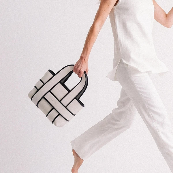 Mlouye Checker Tote in Bordeaux and Off White | Totes & Top-Handle Bags | Luxury Shoes 