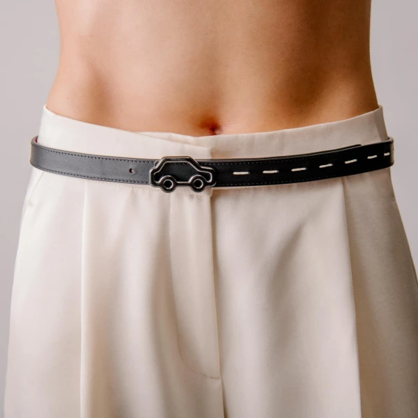 Mlouye Hit the Road Belt in Black and Red with Black Buckle | Belts | Luxury Shoes 